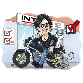 caricatura personalizada con moto y fondo