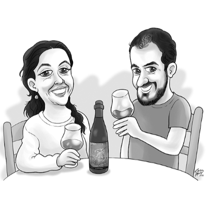 caricatura personalitzada de parella en blanc i negre