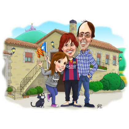 caricatura personalizada de familia con fondo